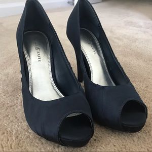 Kelly & Katie Navy Blue Satin Peep-Toe Pump